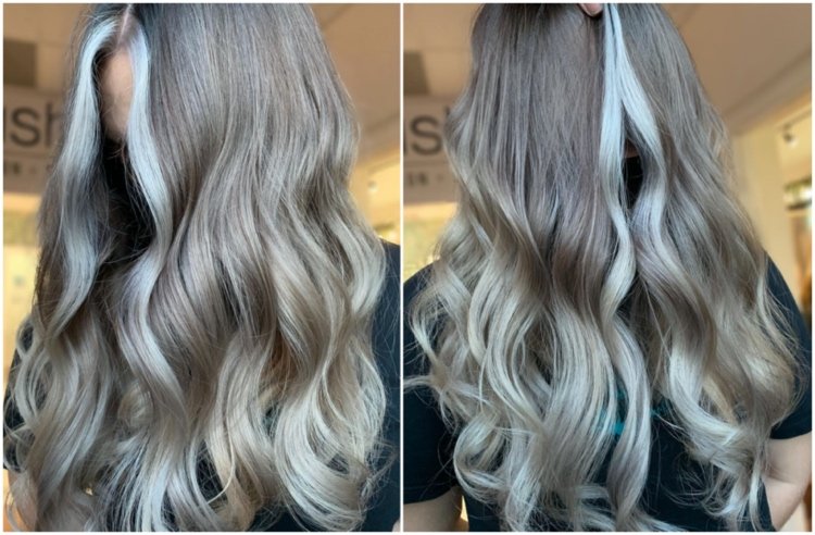 money piece hair trend gray and blond