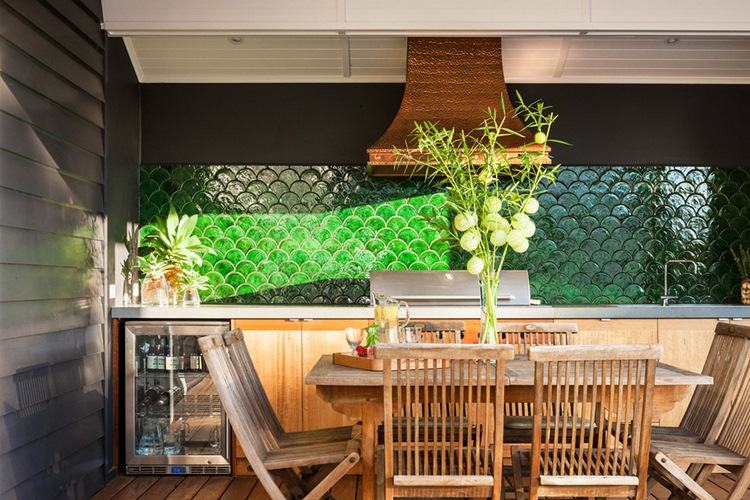 outdoor kitchen design green fish scale tiles