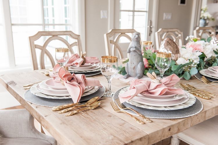 pink and white Easter table ideas place setting