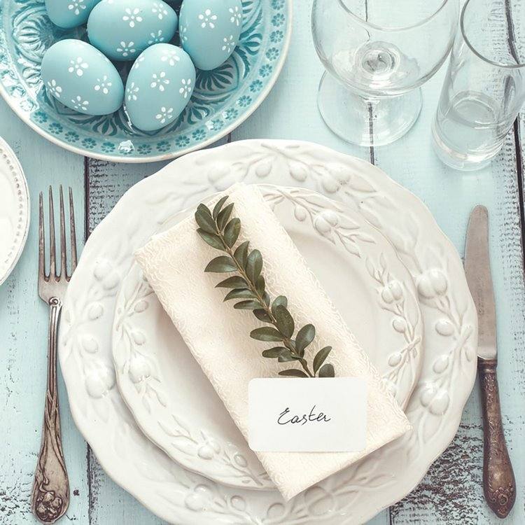 simple Easter table decor napkin green twig