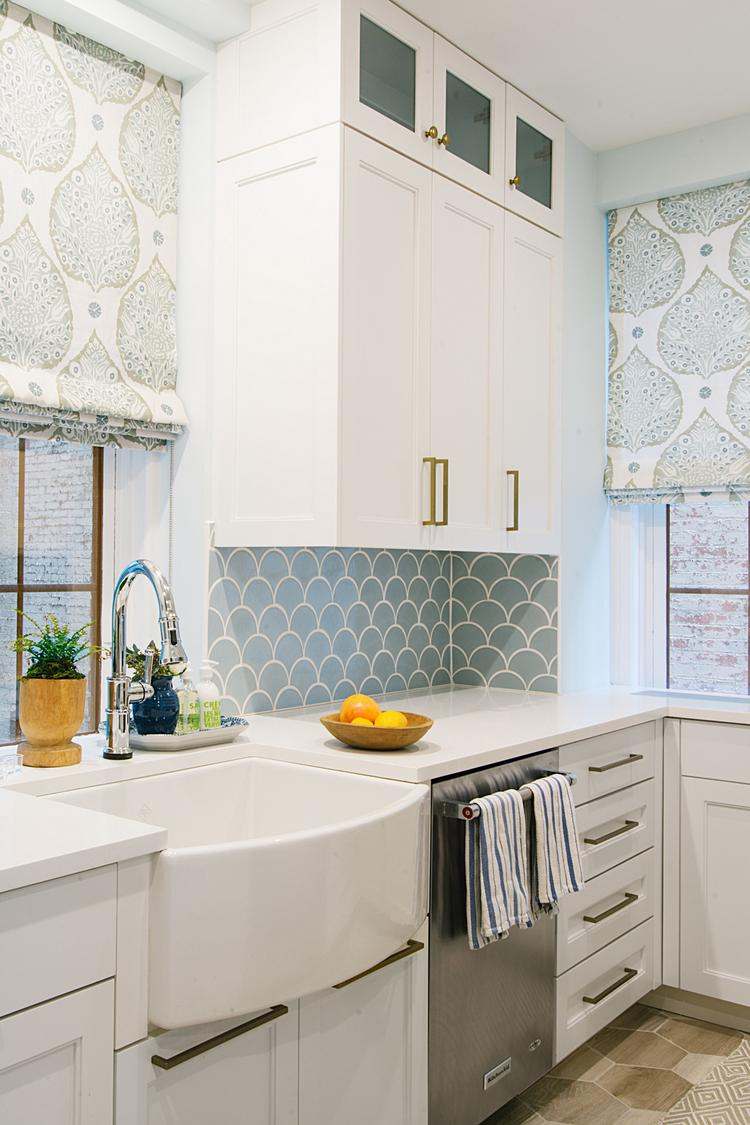 white kitchen cabinets apron sink tile backsplash