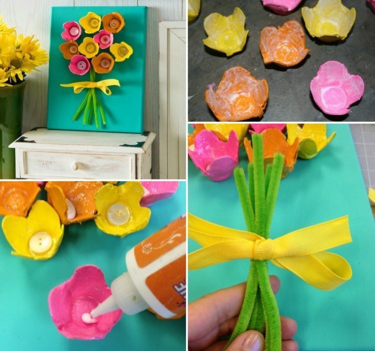 Easter crafts egg cartons pipe cleaners canvas spring flowers