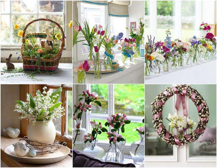 Easter window decorating ideas with spring flowers
