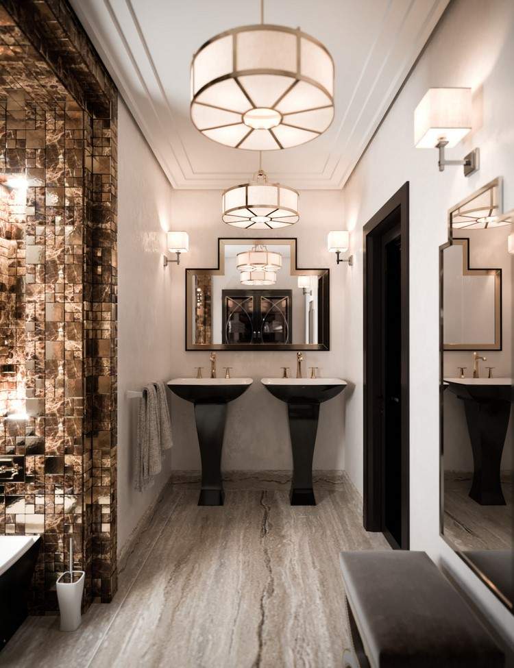 Lighting in Art Deco bathroom designs large chandelier