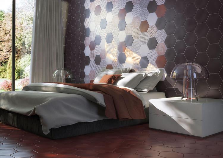 bedroom accent wall ideas honeycomb tile decor