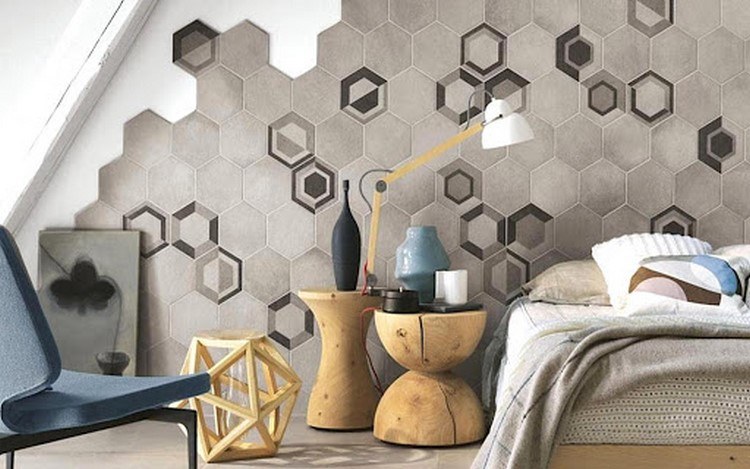 bedroom accent wall ideas honeycomb tiles