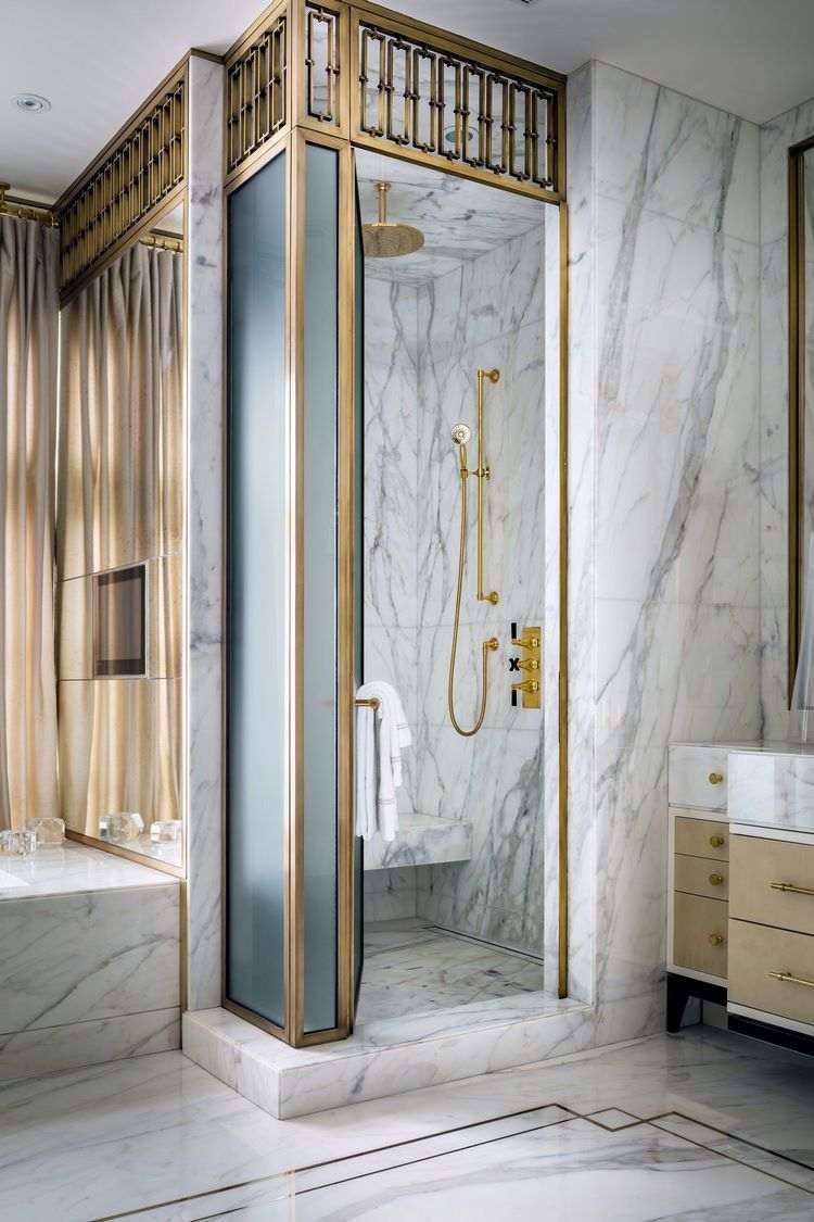 chic master bathroom ideas walk in shower Art Deco interior