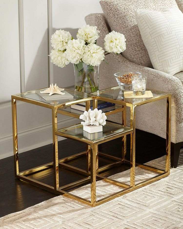 elegant multi level side table metal and glass