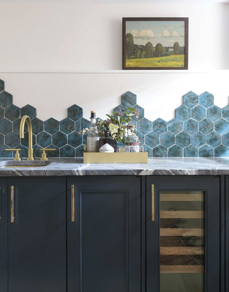 kitchen backsplash irregular edge hexagonal tile