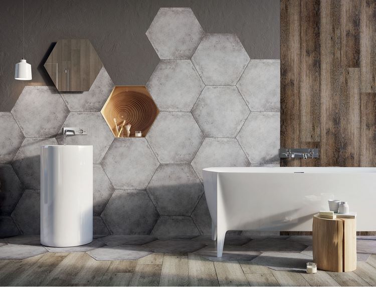 large honeycomb tiles bathroom wall ideas