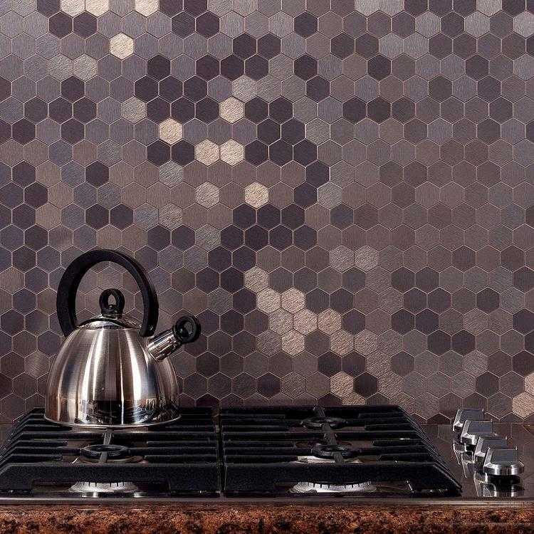 metal honeycomb tile kitchen backsplash