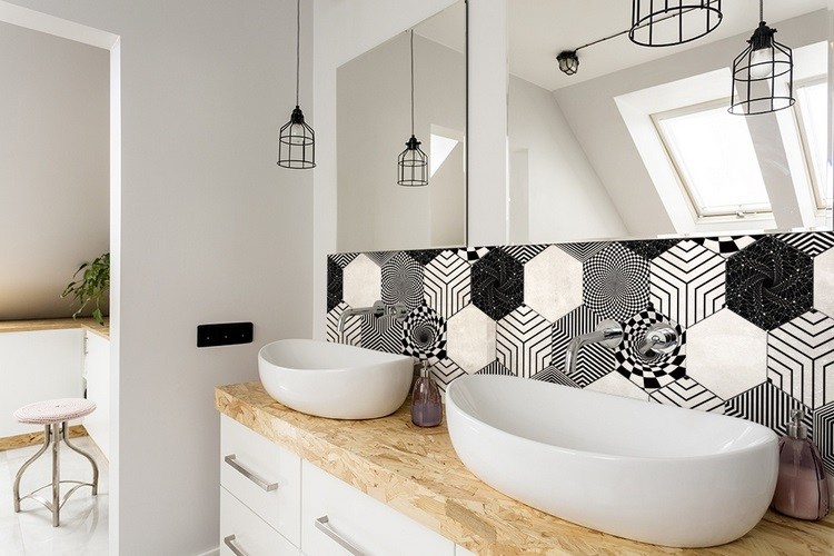 modern bathroom ideas black and white honeycomb tile