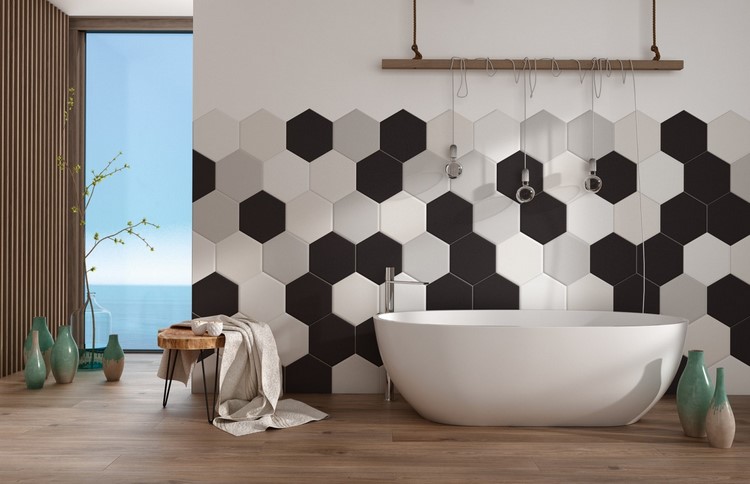 modern bathroom ideas honeycomb tile wall decoration