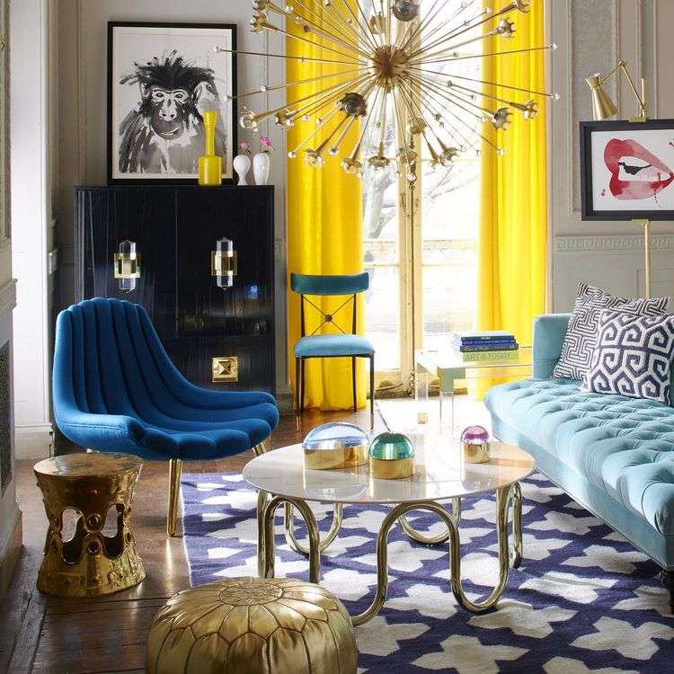 modern home decorating ideas tiffany blue sofa yellow curtains