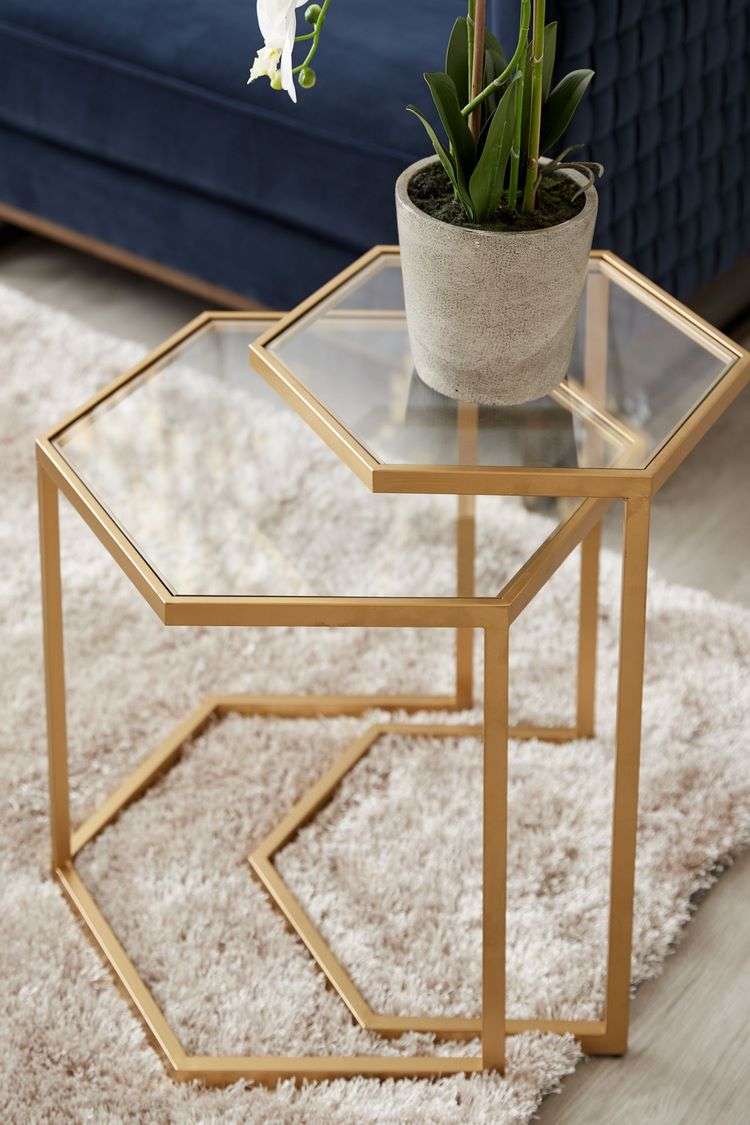 polygonal nesting side table metal frame and glass tops