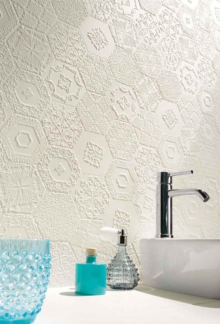 textured hexagonal tiles bathroom decorating ideas