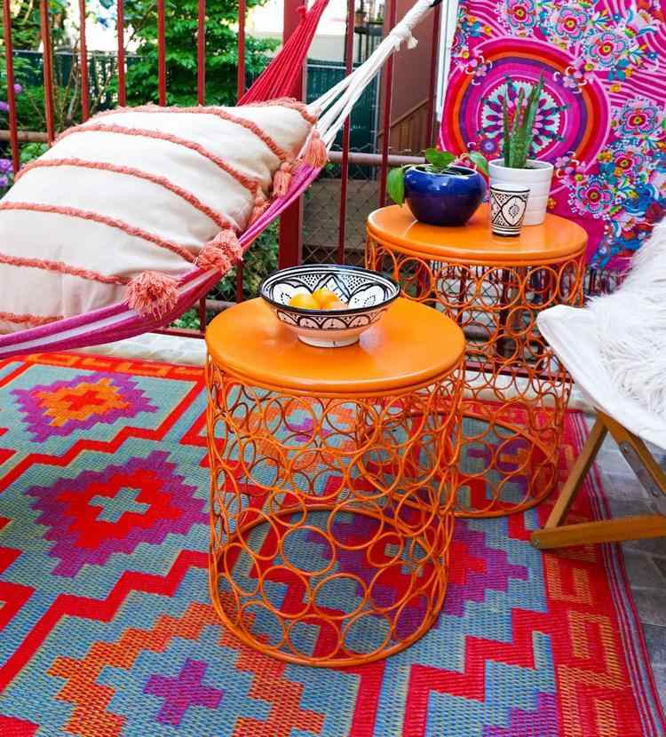 Boho balcony ideas bright colors textile and furniture