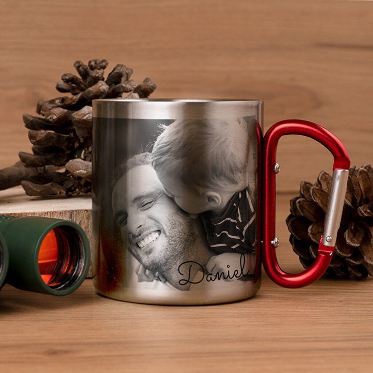 Personalised photo gifts ideas stainless steel carabiner mug