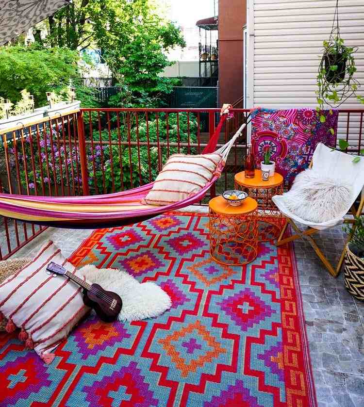 boho garden patio balcony decor ideas hammock cushions