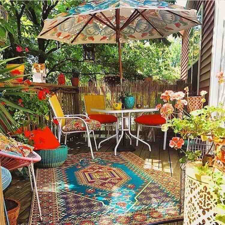 boho patio decor bright vibrant colors
