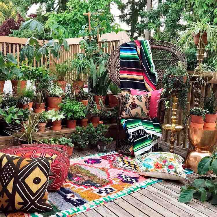 colorful textile in bohemian style garden