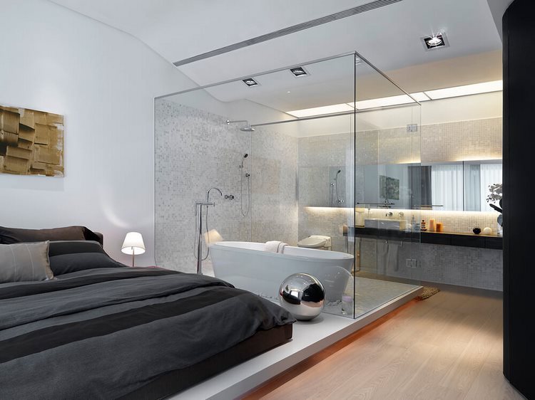 modern bedroom design open concept bathroom