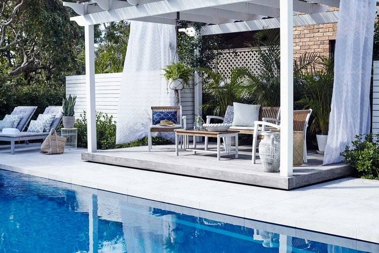 pool design and decor ideas pergola and lounge furniture