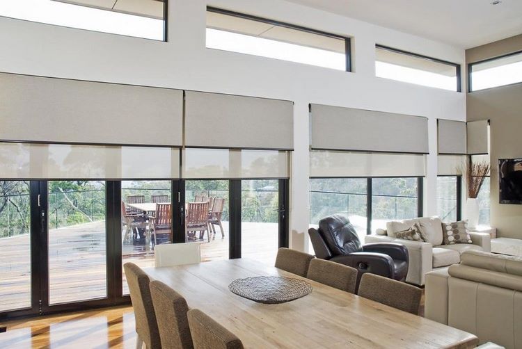 roller shades for sliding glass doors open plan living room