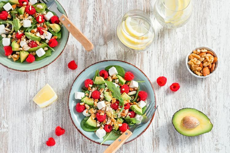 Baby Spinach Raspberry Avocado and Feta Cheese Salad