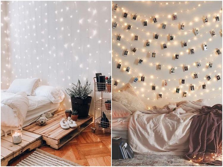 Lovely bedroom decoration fairy lights on the wall