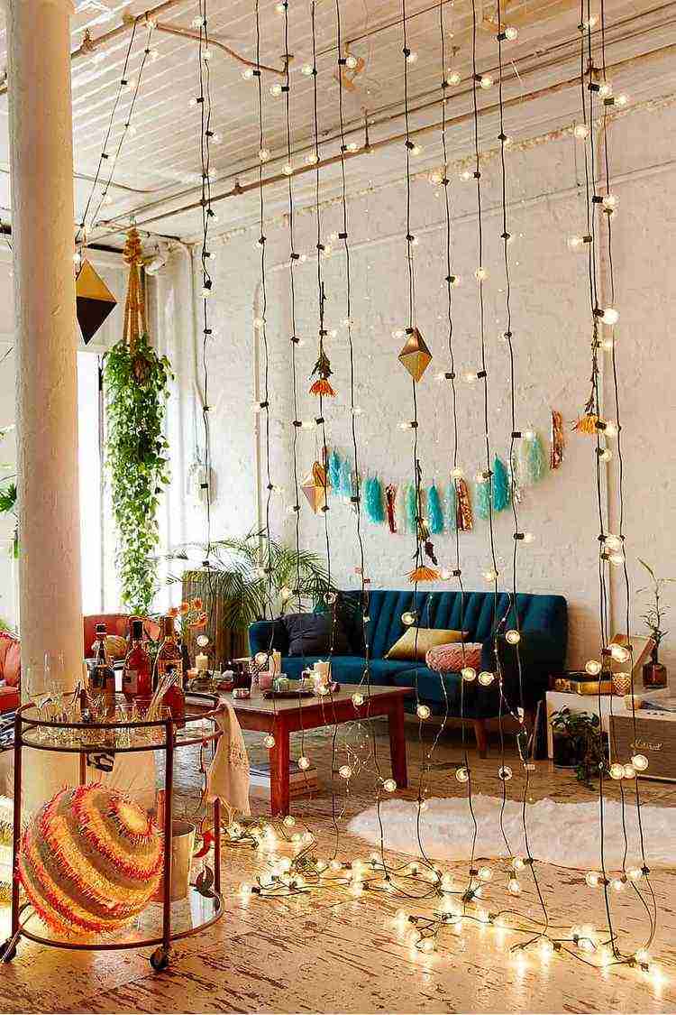 String Lights as room divider home decor ideas