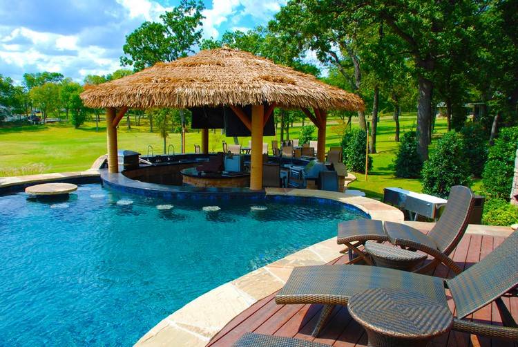 backyard pool design ideas outdoor bar area with palapa