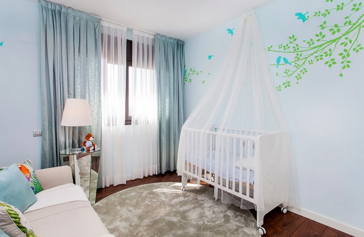blue and white colors in baby girl nursery