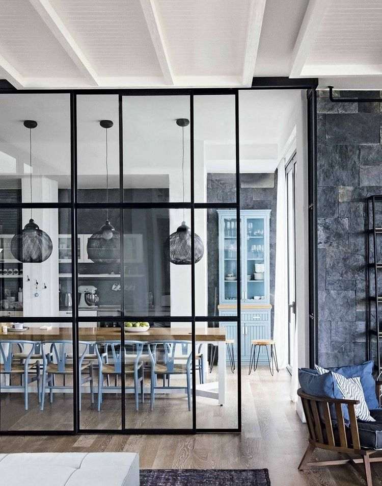 industrial style home design ideas glass partition wall