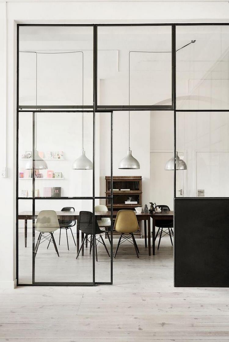 kitchen with interior glass wall loft atmosphere Scandinavian design