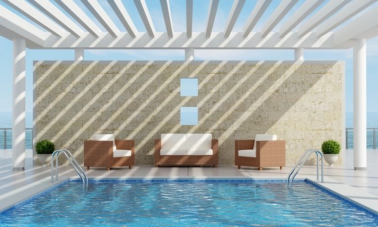 modern pergola backyard pool design ideas