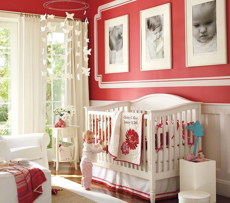 red wall color in nursery room for baby girl