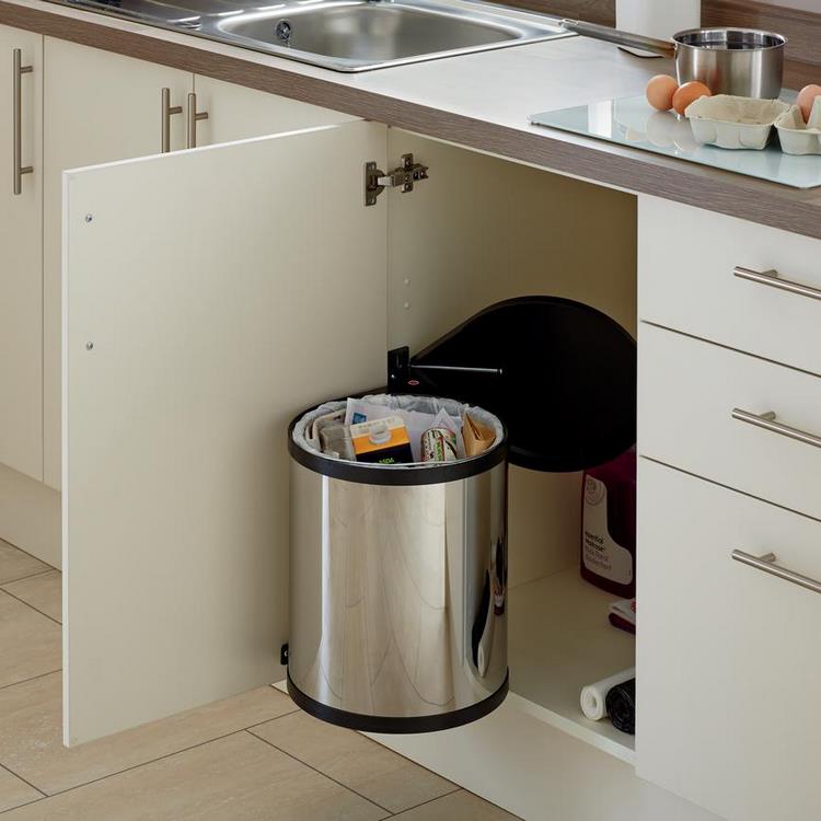 small kitchen trash can in cabinet