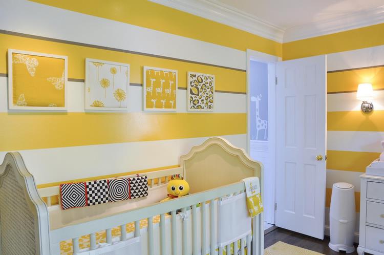 white and yellow wall decoration baby girl room