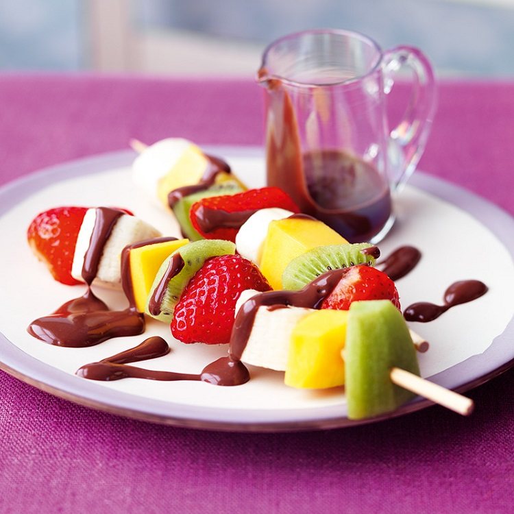 Skewered Fruit and chocolate sauce