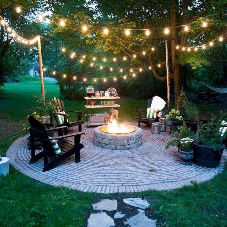 backyard string lights firepit summer decor