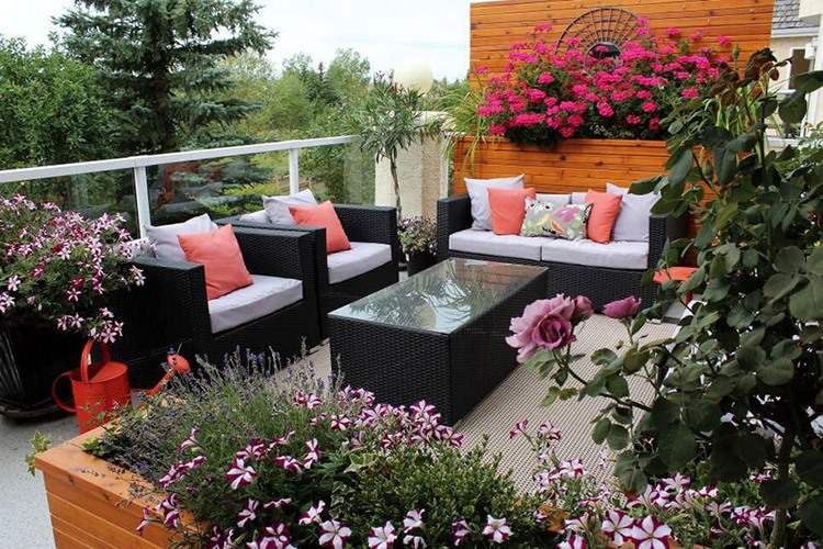 blooming flowers in planter boxes balcony garden ideas