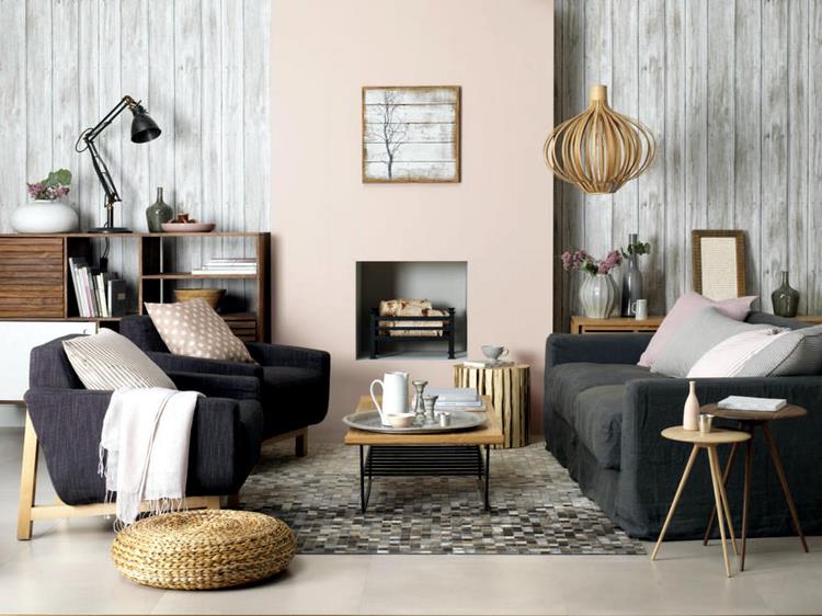 living room design ideas blush pink and black colors