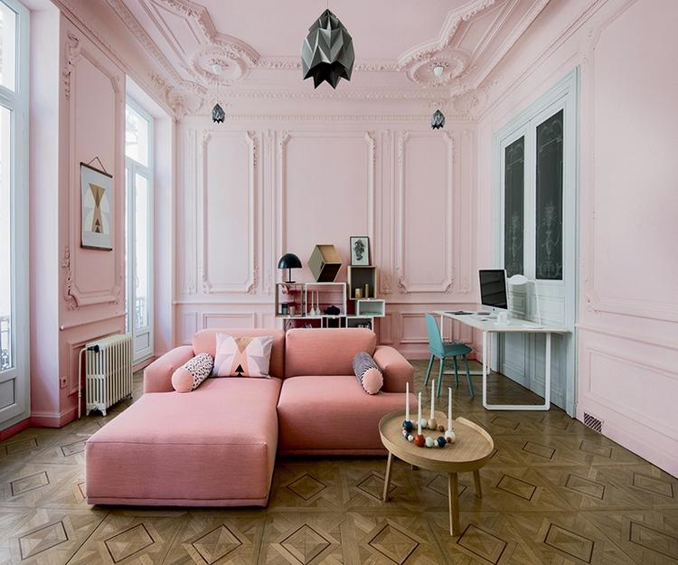 blush pink living room design and furniture