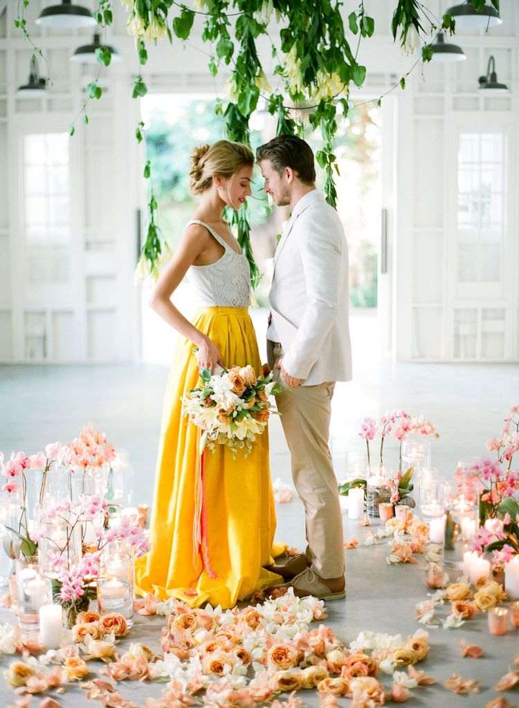 bride and groom attire yellow wedding ideas