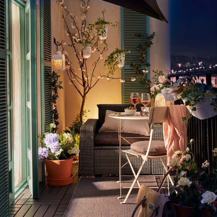 cozy balcony ideas outdoor furniture and fairy lights