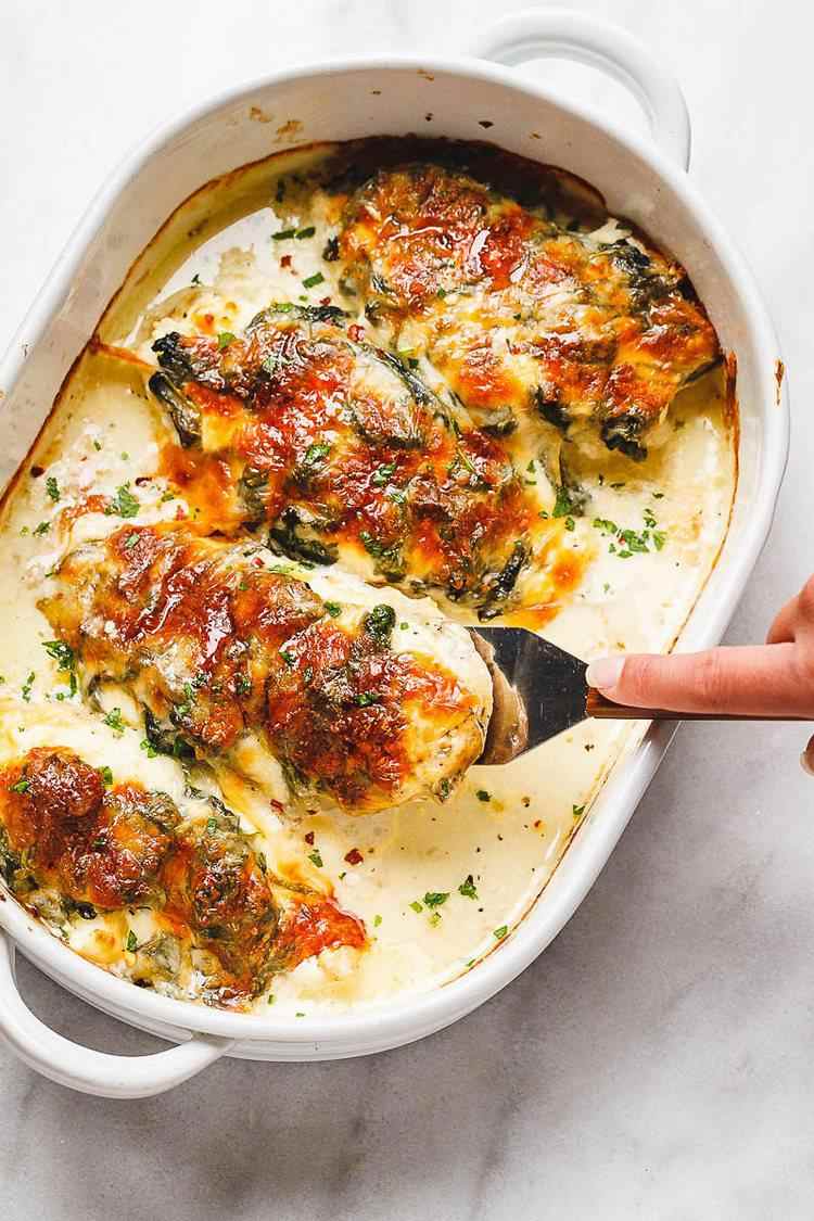 Spinach Chicken Casserole with Mozzarella