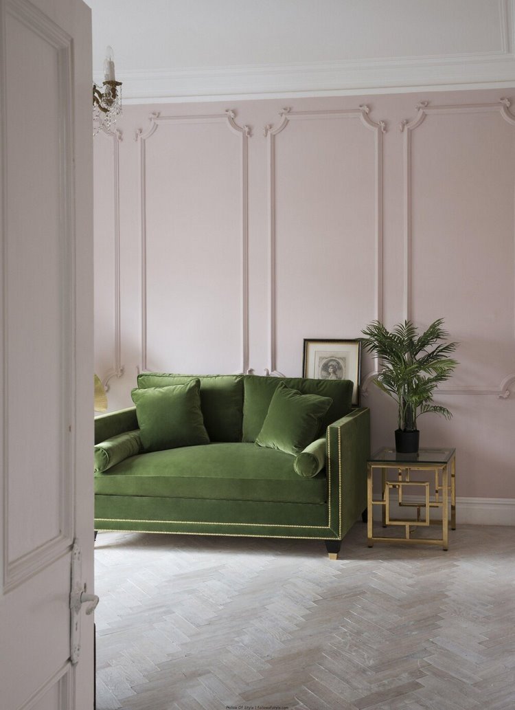 modern home interior design ideas green sofa in blush pink living room