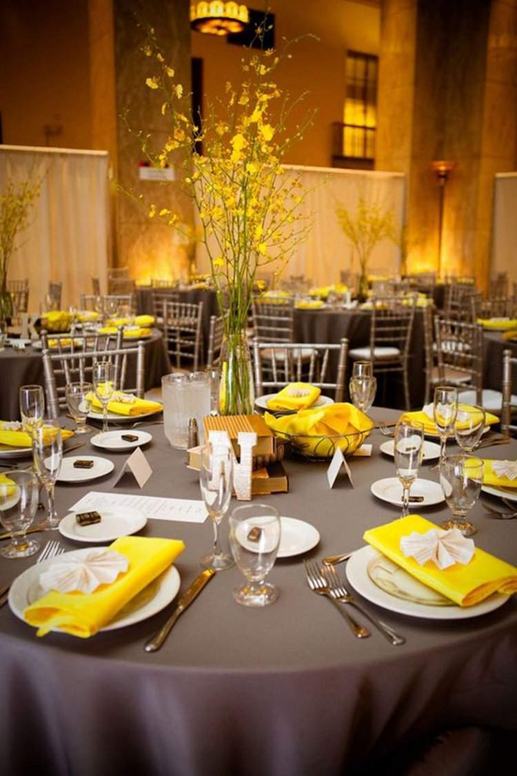 grey and yellow wedding theme decor