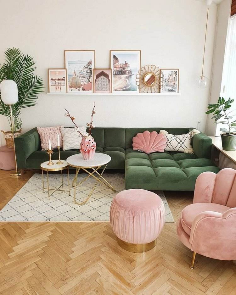 living room design and decor ideas blush pink and green